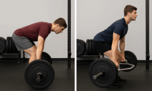 Correct and incorrect deadlift form comparison with proper hinge technique and rounded back posture